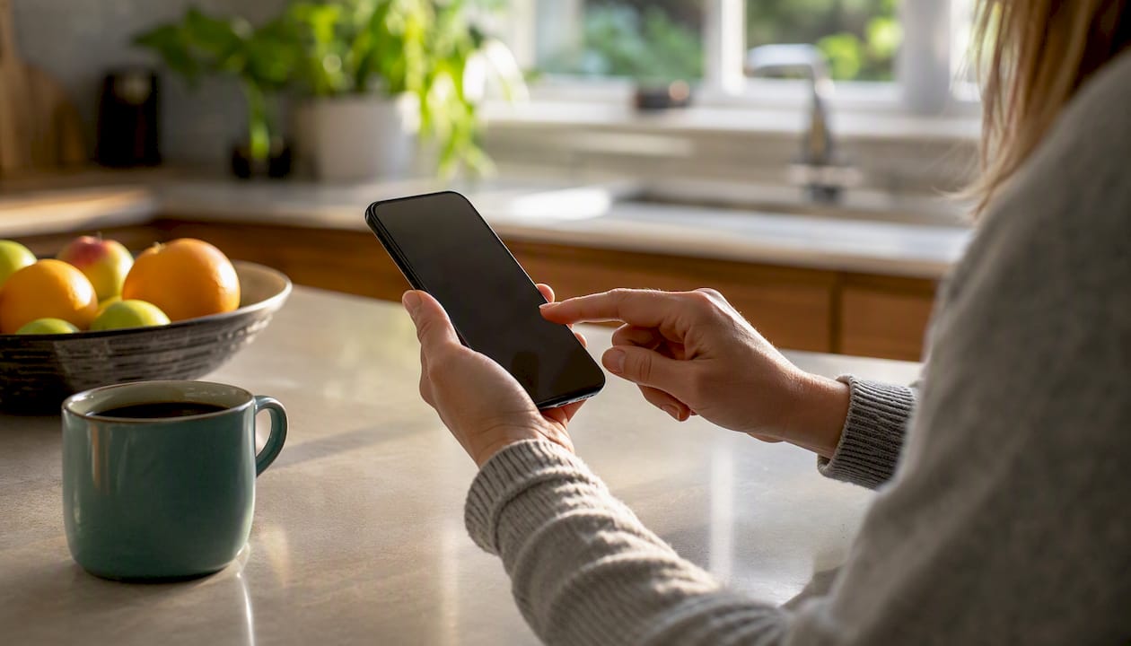 Hand setting up automatic bank transfer on phone
